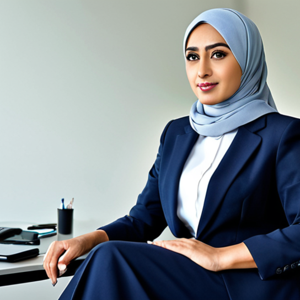 미미의 공식 굿즈 판매처 - Professional Businesswoman**

"A professional businesswoman in a modest business suit, hijab, sittin...