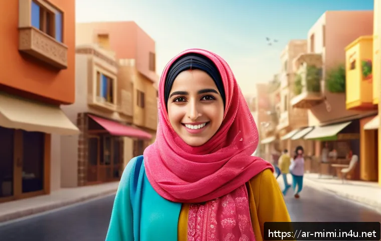 미미 캐릭터의 광고 캠페인 분석 - A warm and engaging digital advertisement scene featuring a relatable Arab female cartoon character ...