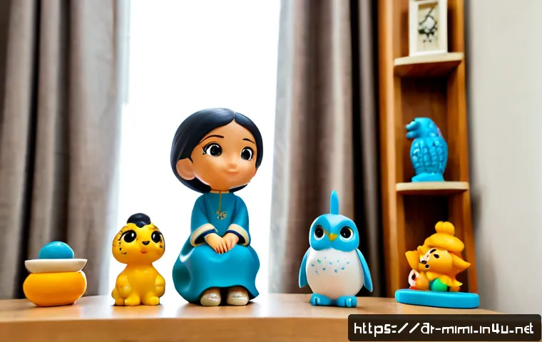 미미와 일본 캐릭터 시장 - Photorealistic editorial scene of an original cute collectible mascot figurine named Mimi displayed ...