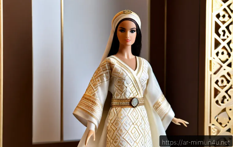 미미의 리미티드 에디션 전략 - Photorealistic premium limited-edition collectible doll presentation in an elegant Gulf-region bouti...